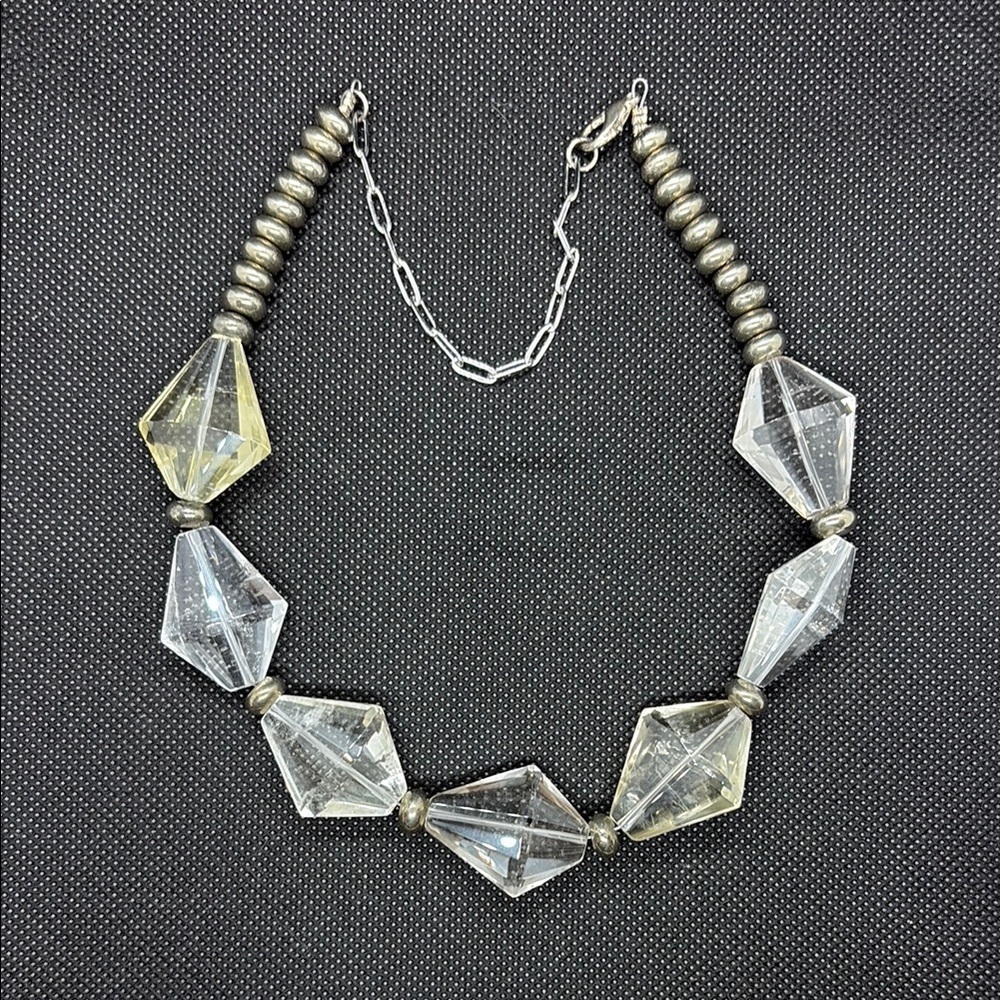 Bold Citrine Necklace with Silver Bead Accents. 14-18”